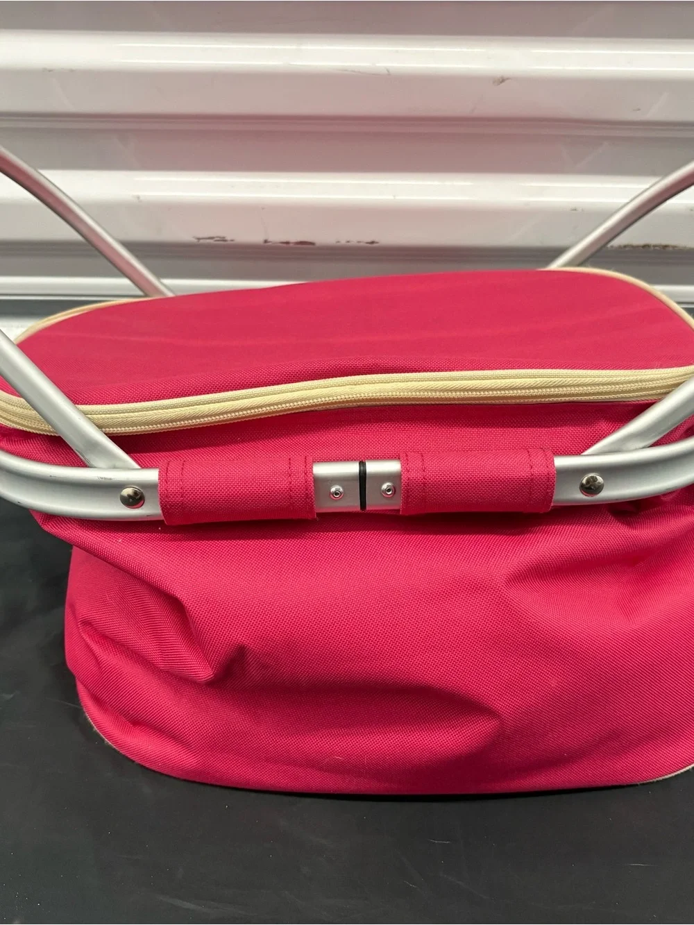 Pink Collapsible Tote Cooler Basket with Aluminum Frame